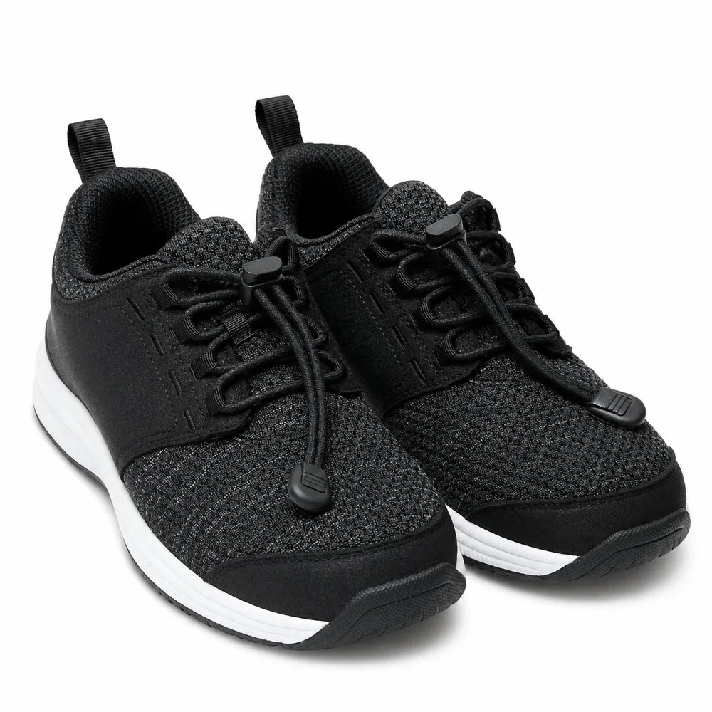 ORTHOFEET Francis No-Tie Athletic Sneaker Sz 8B Black Mesh Comfort Wide Toe Box